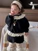 Conjunto de Veludo para Meninas Outono e Inverno Estilo Coreano Roupa Infantil Roupa de Bebê Roupa de Inverno Espessada Moletom de Renda para Bebê Conjunto de Duas Peças