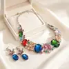 Conjunto de Duas Peças de Colar e Brincos Zi Yu Exagerado Retrô Europeu e Americano Conjunto de Joias Transfronteiriças Coloridas de Cristal Em Estoque Envio Direto