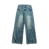 Roupas Vintage 2025 Outono Novo Explosão Padrão Raio Bigodes de Gato Jeans Desgastado Lavado High Street Calças Longas