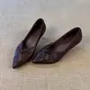 Zapatos planos súper suaves de piel de oveja con punta y detalle de lazo para mujer, tacones altos elegantes y versátiles de estilo francés para ir al trabajo
