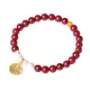 Pulsera de Cinabrio Natural de Alto Contenido 2025 para Mujer, Pulsera de Perlas de Arena Dorada Púrpura Mineral Original del Año de Nacimiento, Pulsera de Cuentas de la Fortuna