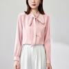 Design Sense Camisa de cetim rosa feminina primavera nova manga longa elegante carreira entrevista camisa laço