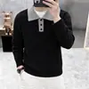 Suéter de tricô WASSUP DE estilo retrô masculino com gola aberta moderna, grosso e quente, de manga comprida, adequado para o outono