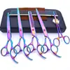 Tijeras de belleza para mascotas de 7.0 pulgadas color negro galvanizado 5 dientes de corte recto tijeras de corte curvo tijeras de hueso de pescado peine de fila en stock