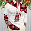 Camisa Polo Casual de Manga Larga para Hombre con Estampado Digital 3D y Cremallera, Muñeco de Nieve y Papá Noel de Navidad 2026