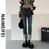 Jeans de Cintura Alta com Barra Reta Feminino Nova Chegada Primavera e Outono Tamanho Pequeno Design Solto Calça Smoke Cropped Retrô