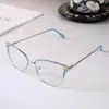 Armação de óculos cat-eye fashion com detalhes em diamante para mulheres, óculos de metal com cores da moda que mudam e anti-luz azul, óculos planos personalizados para exportação transfronteiriça