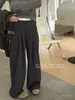 Calça de Terno Casual com Design Reto de Perna Larga e Caimento Solto, Estilo Old Money para Meninas, Cor Contrastante na Cintura, Verão