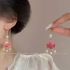 Moda Nuevos Pendientes Chinos de Esmalte Gota de Aceite Perla Flor Pendientes de Nicho Retro de Gama Alta Accesorio Hanfu Cheongsam Pendientes
