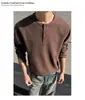 Camiseta Versátil de Manga Larga con Cuello Henley para Hombre, Otoño 2024, Camiseta Polo Waffle Casual Deportiva, Top