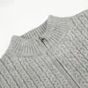Nova coleção de outono: Suéter de tricô trançado estilo Old Money com zíper, cardigã de tricô casual oversized unissex