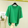 Conjunto 2022 Versátil Verano Nuevo Oufan Talla Grande Casual Camiseta de Mujer Color Sólido Manga Corta Camisa Base Suelta
