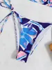 Bikini Amazon estampado sexy con cuello halter y espalda descubierta Traje de baño de encaje lateral europeo y americano de tres piezas