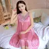 Pijama de seda gelada estilo coreano de verão vestido de noite para menina cheinha tamanho plus size feminino alça fina seda artificial fino verão solto roupa de casa