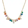 Collar de Borlas de Perlas y Circonitas Coloridas Fresco y Elegante Exquisito Lujo Ligero Versátil Sensación de Alta Gama Cadena para Clavícula Super Brillante para Mujer