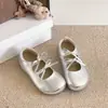 Sapatos Femininos de Primavera e Outono Sapatos Mary Jane Salto Baixo 2026 Confortáveis para Saia Bico Redondo Retro Francês com Cadarços Laço