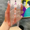Brincos de Corrente Longa com Garras Exageradas Elegantes de Prata S925 com Strass para Mulheres Brincos com Franjas de Diamante Colorido Europeus e Americanos Brincos da Moda
