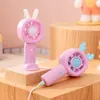 Mini Ventilador de Orelha de Coelho de Desenho Animado Modelo Novo 2026 com Base de Suporte, Carregamento USB, Ventilador Portátil de Resfriamento de Três Velocidades
