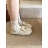 Zapatos Planos Redondos Lindos de Piel Estilo Coreano Versátiles Pequeños Fragantes con Punta Redonda Zapatos de Algodón con Felpa de una Pierna para Mujeres para Usar Zapatos de Piel