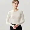 Suéter de malha fina sem costura, calibre 18, 80 fios, 100% lã Merino, com gola redonda, camisa base de malha feminina confortável e versátil