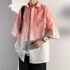 Camisa Masculina Manga Curta Gradiente de Seda de Gelo 2024 Verão Nova Solta Casual Tendência Masculina Jaqueta Camisa