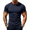 Camisetas de Verano al por Mayor Europeas y Americanas Transfronterizas de Color Sólido Malla Deportivas Casuales Camiseta Básica para Hombre de Manga Corta Cuello Redondo Corte Delgado