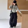 Conjunto de Sudadera Básica Elegante y de Moda para Niñas Primavera y Otoño Niñas Niños Mayores Estilo Coreano Casual Pantalones de Pierna Ancha Ropa de Otoño para Niños