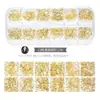Accesorios para Uñas Tachuelas Metálicas Huecas Estilo Japonés Rhinestones de Colores con Base Plana Caja de Tiras Largas Set Mixto para Uñas Set Completo