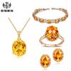 Colgante sencillo de piedra preciosa amarilla, elegante anillo de cuatro garras para mujer, pendientes de lujo con diamantes, pulsera de moissanita, conjunto de joyas