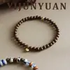 Pulseira Versátil Retro Simples e Exquisita com Pedras Naturais e Contas de Madeira, Joia Empilhável de Contas de Luxo Leve de Nicho de Alta Qualidade