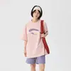 Dopamine Marca Americana Tendência Pesada Algodão Puro Estampado Camiseta de Manga Curta Verão Novo Casal Solto Manga Meia Manga para Homens