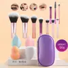 Kit de Pincéis de Maquiagem Mini com 10 Peças, Cabos de Cristal, Estilo Portátil para Viagem, Pincel para Pó, Pincel para Contorno, Pincel para Blush