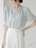 Camisa de Manga Corta de Gama Alta, Elegante, de Nicho para Mujer, Nuevo Estilo Francés Verano 2025, Fluida, Profesional, Top Elegante