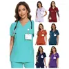 Nuevo Top de Uniforme de Trabajo de Estilo de Comercio Exterior con Cuello en V, Ceñido a la Cintura y Manga Corta para Mujer, Uniforme de Trabajo para Doctor y Enfermera, Bata Quirúrgica, Hecho a Medida