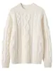 Suéter de punto de cachemira para mujer con cuello redondo, suéter de cachemira jacquard tipo pullover, top de punto de estilo holgado y casual
