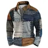 Camisa polo de manga larga para hombre, color liso, estilo vintage, con media cremallera y estampado 3D, moda urbana, europea y americana, transfronteriza