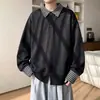 Moletom listrado adolescente, casaco pesado masculino, estilo streetwear americano, nova coleção de outono 2026, gola polo patchwork