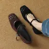 Zapatos Mary Jane Tejidos Retro Franceses de Una Correa para Mujer 2025 Nuevos de Gamuza Punta Cuadrada Tacón Grueso Boca Baja Zapatos Cómodos