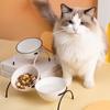Tazón para Gato Cerámico Doble Tazón Tazón Único Alto Tazón para Comida de Gato Tazón para Beber Tazón para Mascota con Ángulo de Inclinación Ajustable Soporte de Hierro