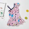 Ins Maiô Infantil Sim Princesa Saia Meio Ombro Saia Bonito Desenho Animado Meninas Pequenas e Grandes Meninas Roupa de Banho 0-3-6 Anos de Idade