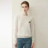 Suéter de Cashmere % Cashmere Puro de Cabra Outono/Inverno Nova Moda Solto Gola Redonda Tricô Bordado Suéter Quente Branco Puro