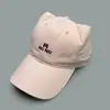 Boné de Baseball com Orelhas de Gato Desenho Animado Fofo Bordado com Letras para Mulheres Proteção Solar Estilo Coreano Casual Chapéu com Aba Atacado