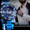 Nuevo Reloj Winner para Hombre Moda Casual Clásico Popular Corte Hueco Pedrería Mecánico Manual