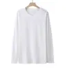 Camiseta de Manga Longa 180g de Algodão Penteado para Primavera e Outono, Cor Sólida, Gola Redonda, Camada Base Versátil, Moletom Oversized de Manga Curta Liso, Unissex