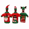 Conjunto Bordado à Máquina de Desenho Animado para Garrafa de Vinho Conjunto de Duas Peças Conjunto de Louça do Papai Noel Decorações de Natal Atacado
