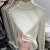 Suéter Tricot Angorá Branco Gola Alta Meia Manga Feminino Outono Inverno Slim Fit Simples Camisa Base Estilo Coreano