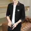 Transmissão ao vivo 2023 novo cardigã de malha masculino primavera e outono gola lapela suéter peça externa casaco moda fino