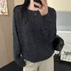 Tricô Feminino Gola Redonda com Borda Rolada de Lantejoulas Outono/Inverno 2026 Novo Estilo Solto Preguiçoso Suave Suéter de Manga Longa