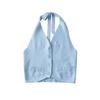 Colete de malha feminino estilo ins, sexy, com cadarço, abotoamento simples, decote em V, alça, bolso falso com lindas costas