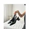 Zapatos de salón, colección primavera 2026, estilo nuevo, inspirados en Chanel, charol negro, punta fina, tacón de forma única, sandalias de moda de tacón alto, diseñados para hacer que las piernas parezcan más largas